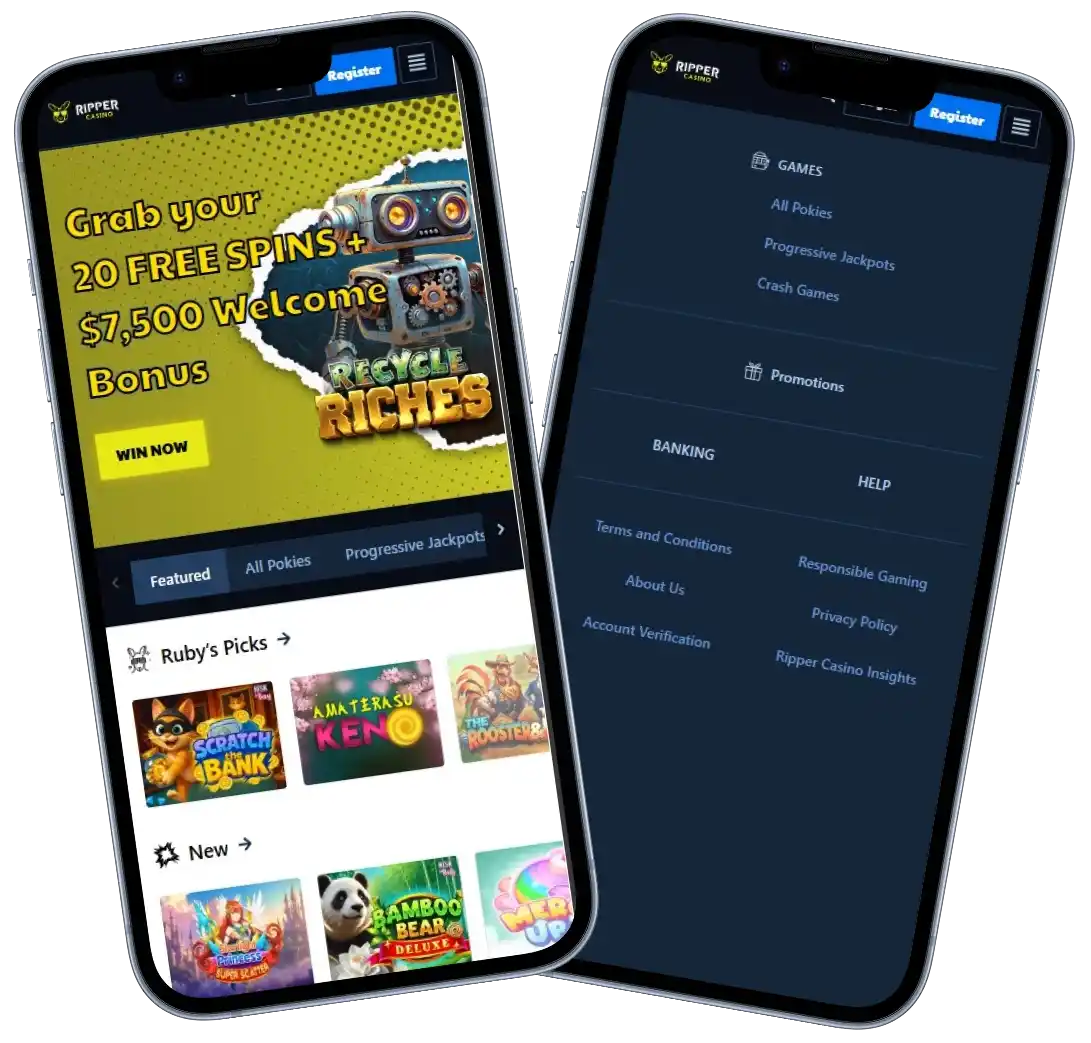 Ripper Casino mobile app lobby screenshot