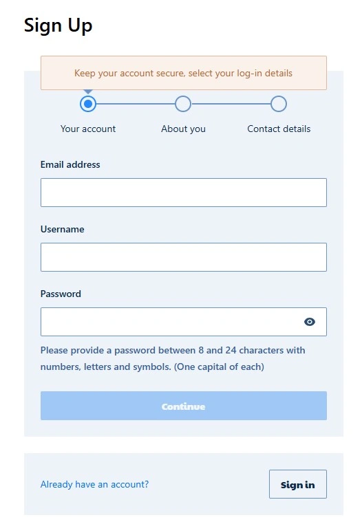 Ripper Casino sign up registration form